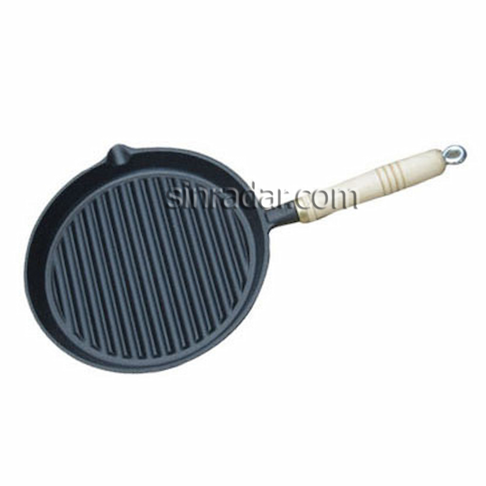 CAST IRON GRILL PAN WITH WOOD HANDLE SR-86