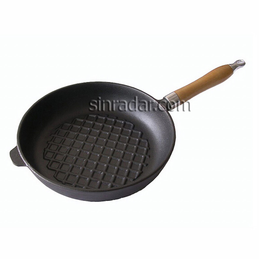 CAST IRON GRILL PAN WITH WOOD HANDLE SR-2501