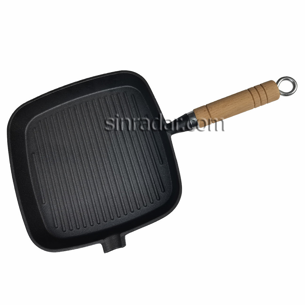 CAST IRON GRILL PAN WITH WOOD HANDLE SR-84A